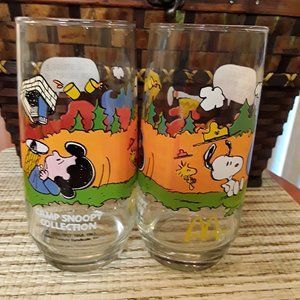 Vintage McDonalds 1965 Camp Snoopy Collection Drinking Glasses Pair